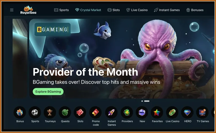 Obere Startseite mit Menüleiste, BGaming-Banner und Symbolreihe von Bonus bis TV Games, rechts abgeschnitten